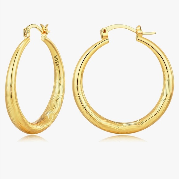 14 kt Gold plated sterling 925 Hoop Earrings 30 mm size nickel free - Picture 1 of 3